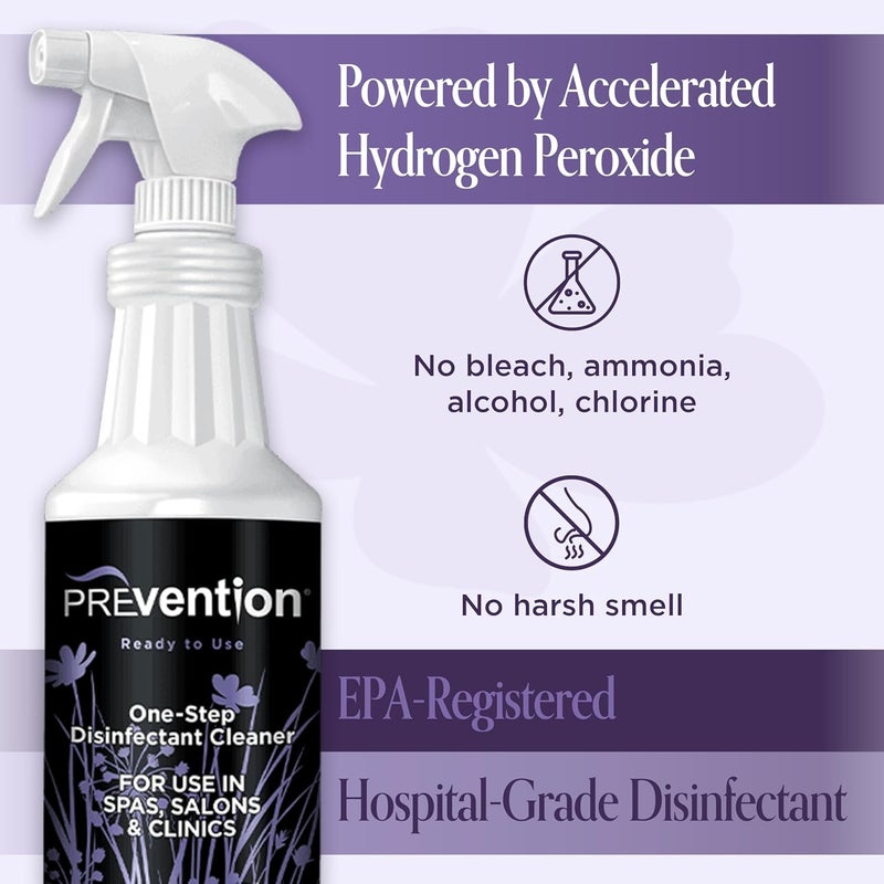 Prevention Ready-To-Use Disinfecting Cleaner – Hospital Grade Disinfectant Spray Solution for Salons, Spas, Clinics, Surfaces – Sanitizing Solution & Two Reusable Sprayers – 32oz Bottle (6 Pack) - Image 4